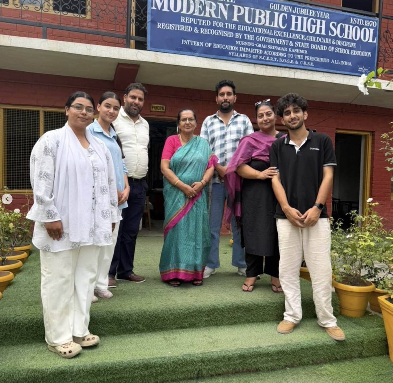 School community in front of Modern Public School Srinagar