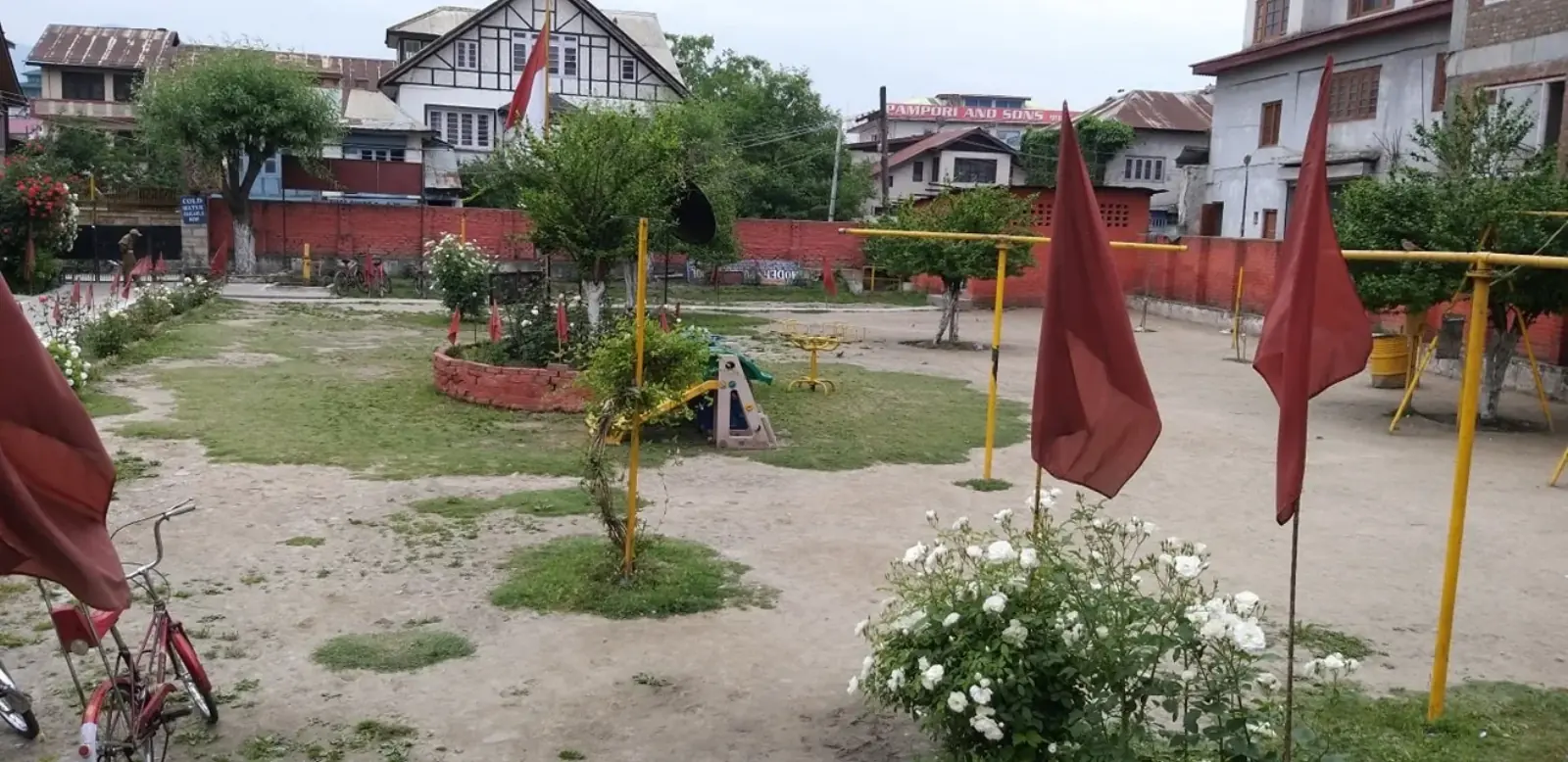 Garden playground with flags