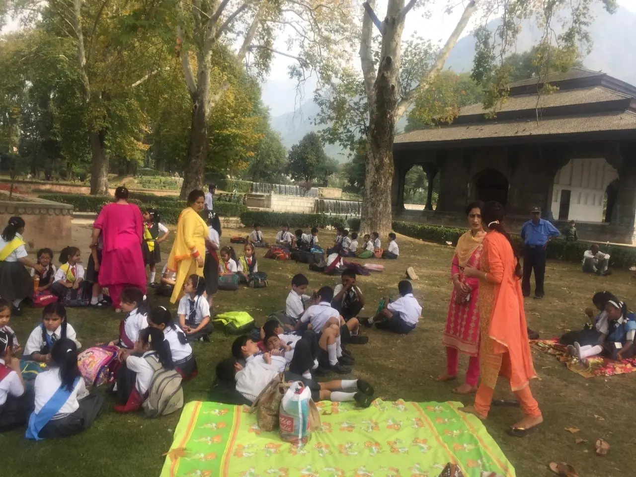 Picnic group photo on grass